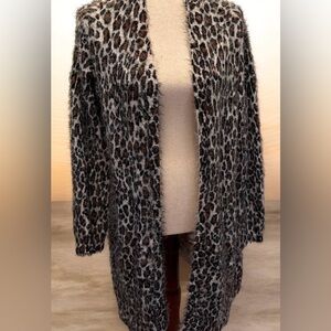 Leopard Print Fuzzy Cardigan Sweater